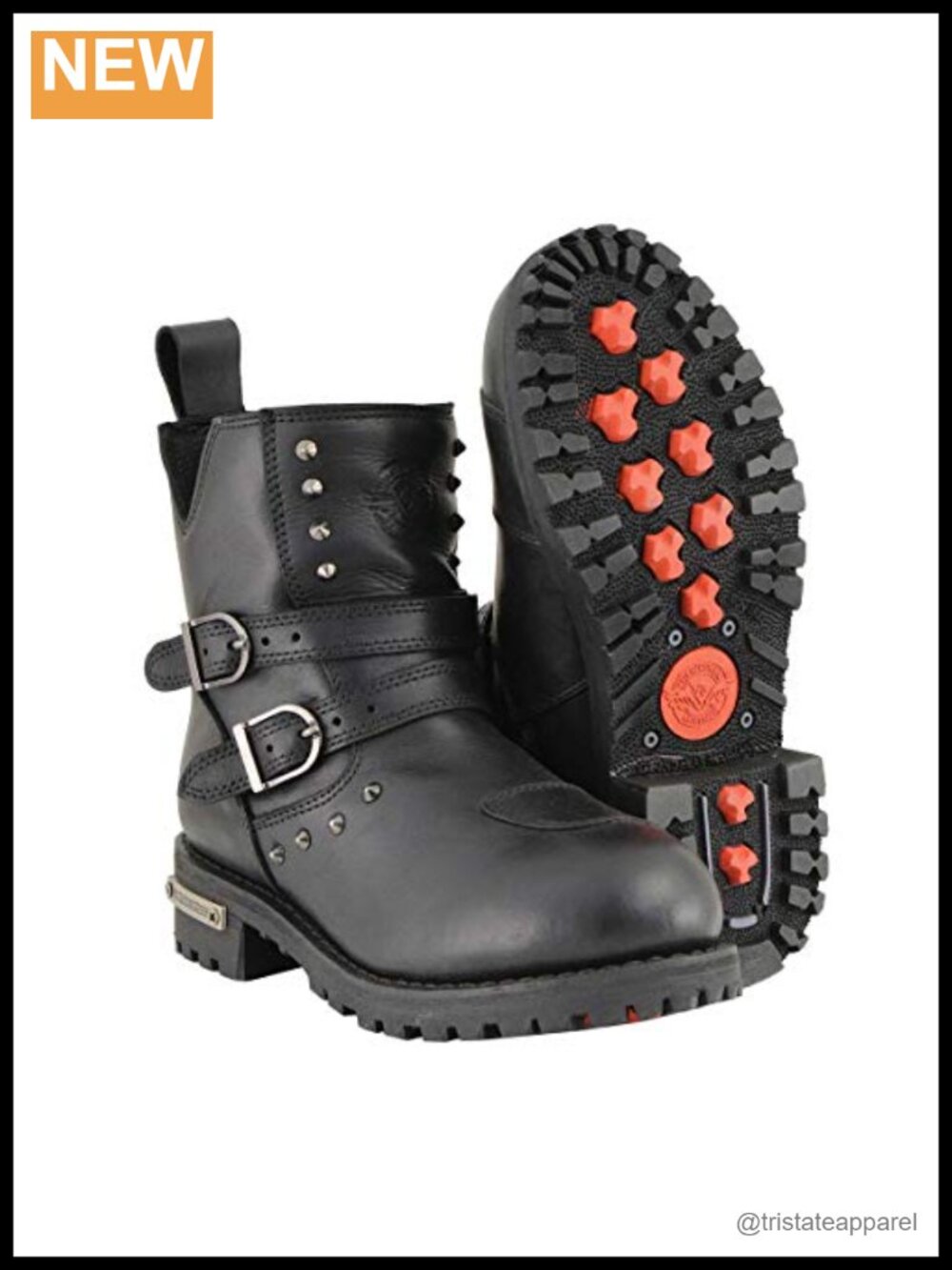 Genuine Full Grain Leather Motorcycle Riding Boots Mid-Calf Zip Closure Block